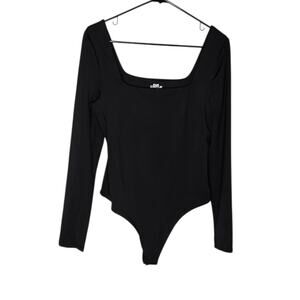 SWS Contour Black Long Sleeve Square Neck Thong Bodysuit Women's XL